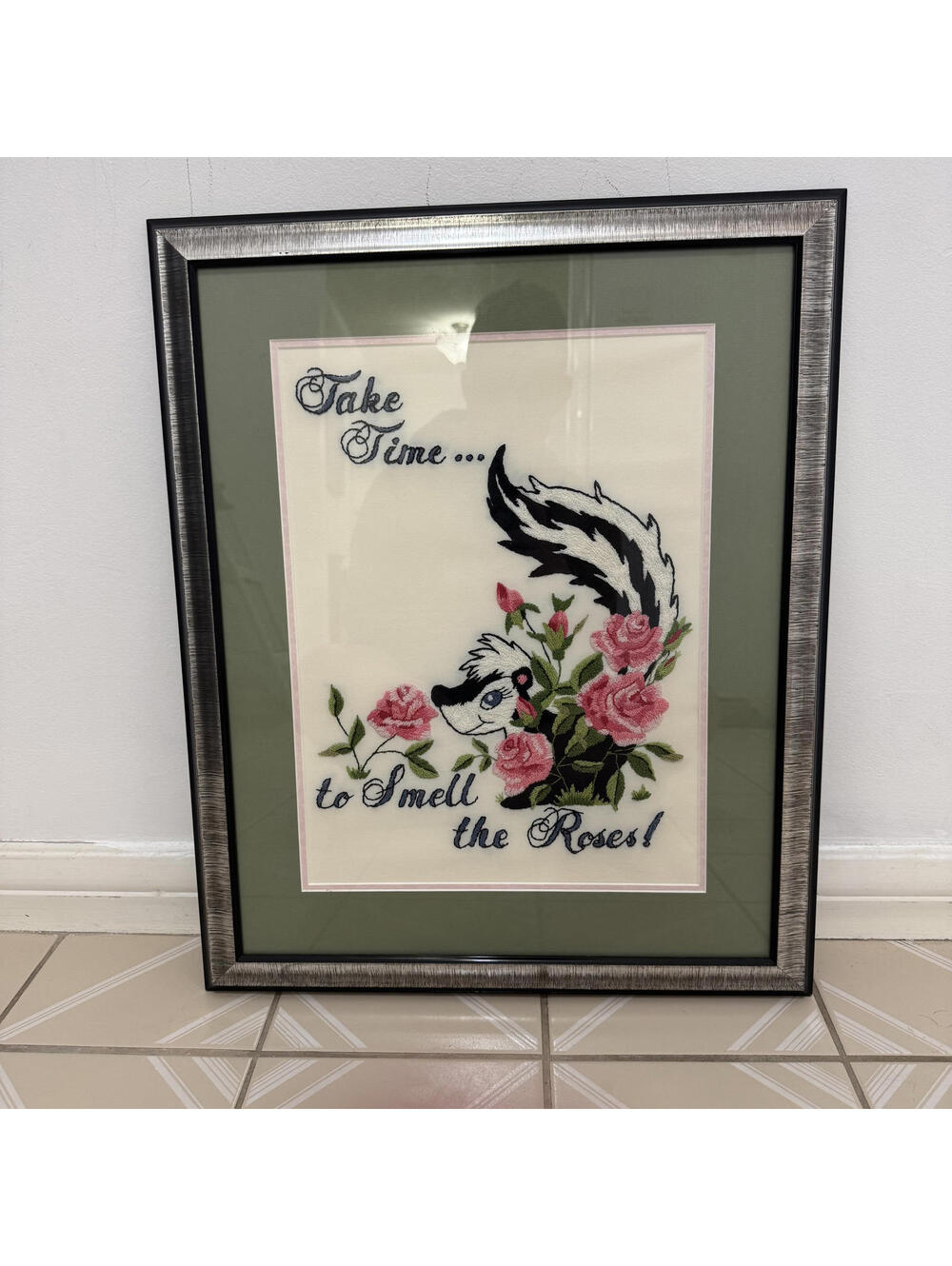 Take Time to Smell the Roses, Crochet Art, Framed - 22.5" x 18.5"